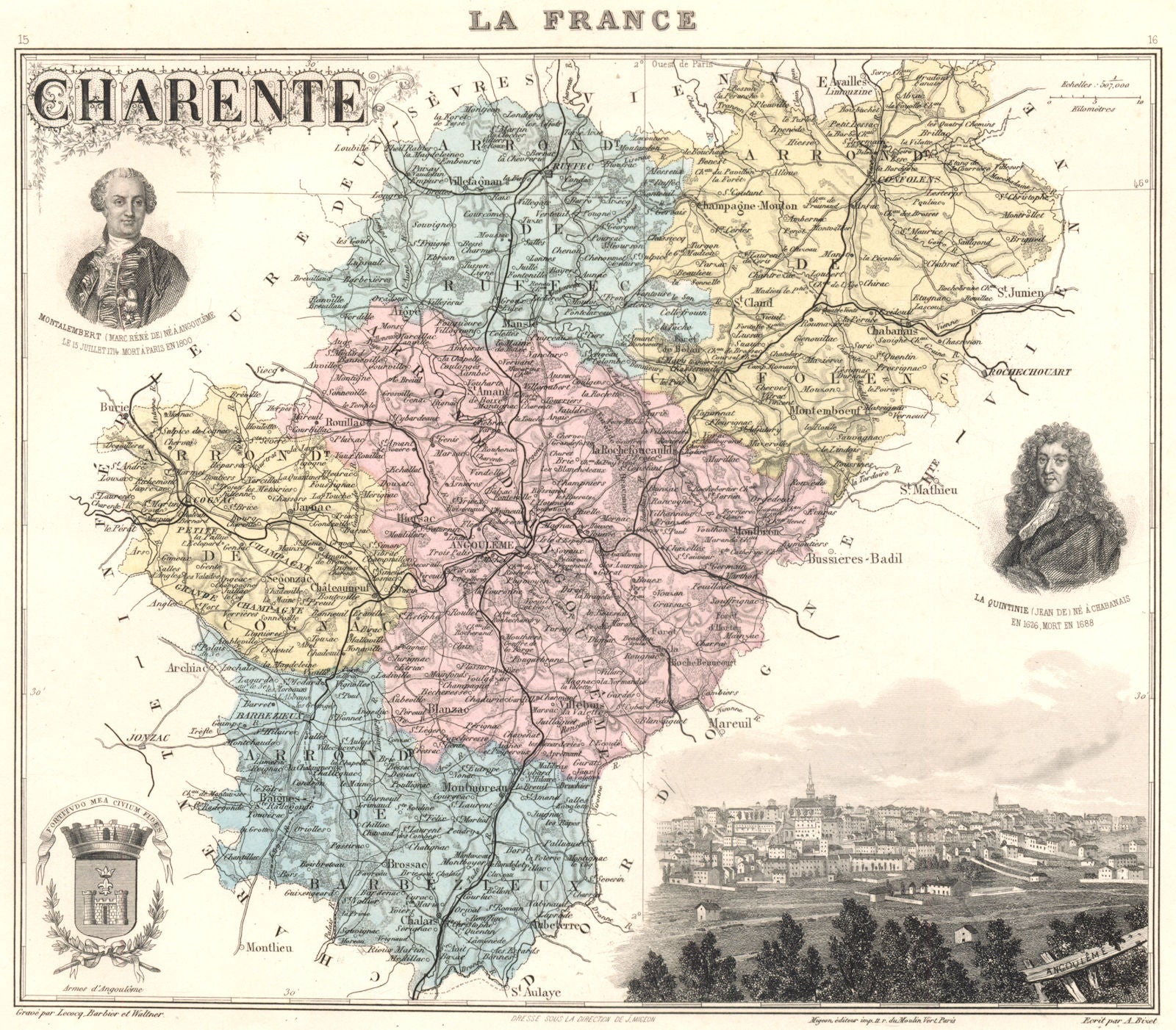 CHARENTE. Charente département.  Angoulême vignette. Vuillemin 1903 old map